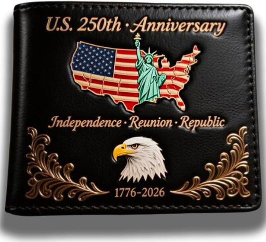 250th Anniversary Leather Wallet Patriotic Folding Wallet United States 250th Anniversary Wallet